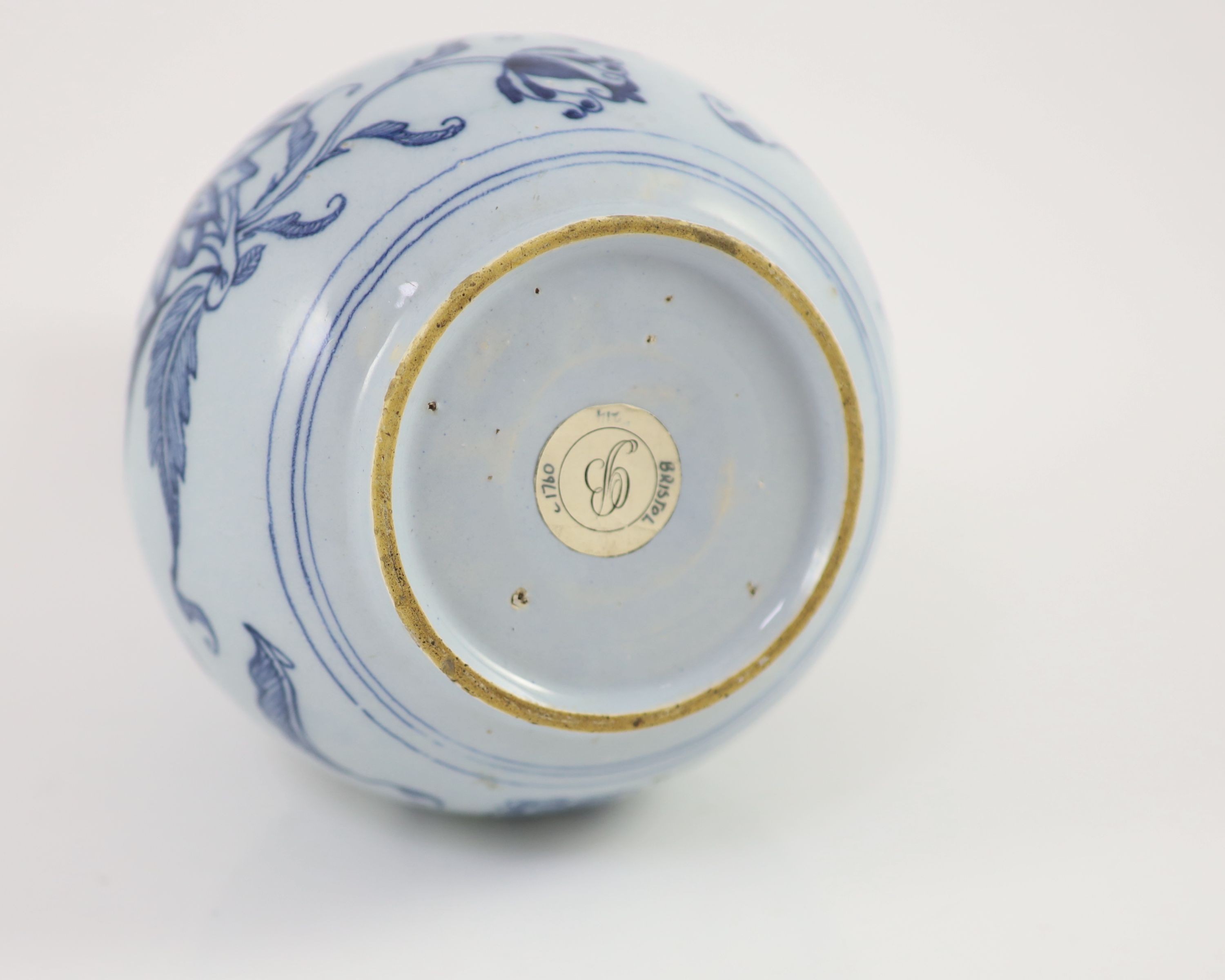 A Bristol Delft guglet water bottle, c.1760, 24.3cm high